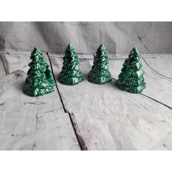Vintage Ceramic Christmas Tree Napkin Rings Napkin Holders Set Of 4 MCM - Picture 7 of 11